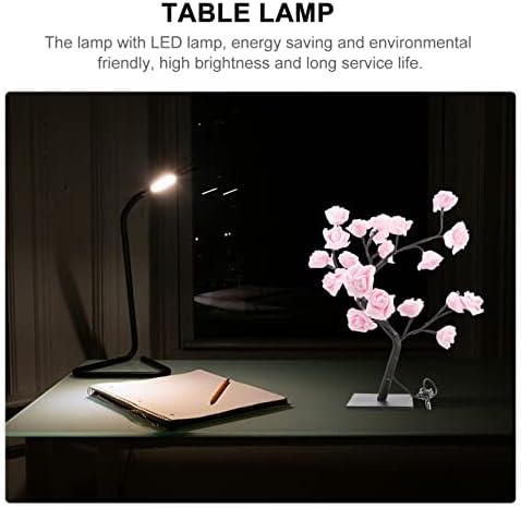 מנורת שולחן עץ שולחן עץ ורד נובעת מנורה: מנורת עץ פרחים אור ורודה שולחן עבודה ורוד לילה אור אור חיים
