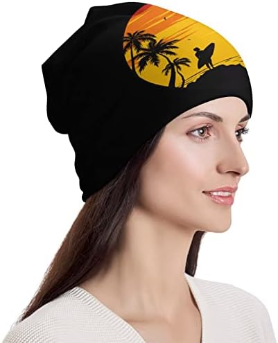 Sunset Beach Surfer Unisex Beanie כובע כובע כובע גולגולת חמה כובע סוודר לשינה מזדמן בגודל אחד