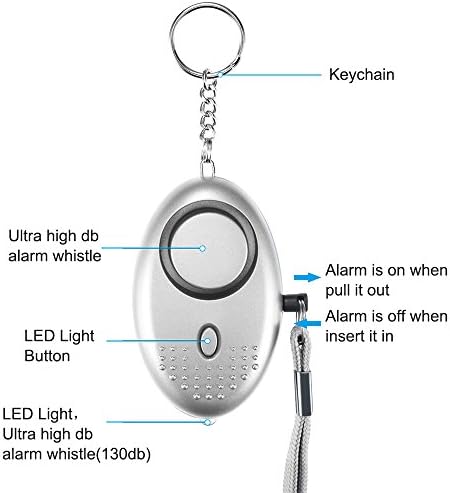 Dland Safe Sound אזעקה אישית, 4 חבילות 130dB, מחזיק מפתח אזעקת אבטחה אישית עם נורות LED, אזעקת בטיחות