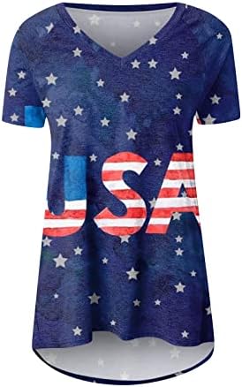 חולצות דגל אמריקאיות לנשים תלבושות 4 ביולי תלבושות של שרוול קצר בקיץ צמרות פטריוטיות וינטג 'כוכבים חמודים
