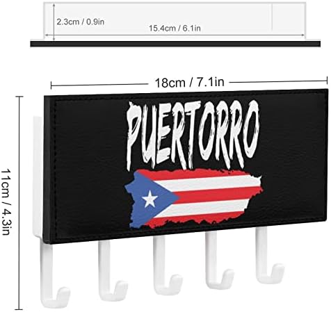 מפת דגל פוארטו ריקני מצחיק מחזיק מפתח קיר דקורטיבי חמוד רכוב עם מדף דואר 5 ווים למשרד הביתי
