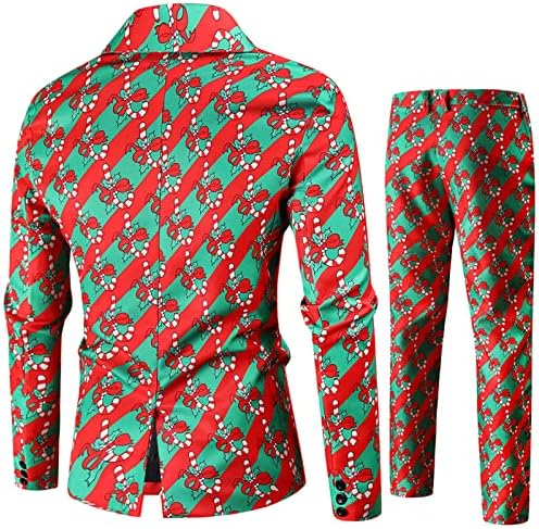חליפות חג המולד של XXBR לגברים, 2 יחידות חג המולד מכוערים סנטה קלאוס שלג חליפת הדפס של שלג ז'קט בלייזרים