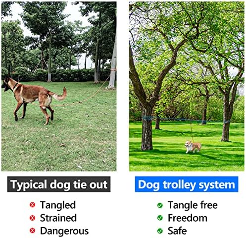 כבל קשירה לכלבים של שיאז לקמפינג, מערכת עגלת תקורה ניידת 50ft לכלבים עד 200 קילוגרמים ， עופרת כלבים