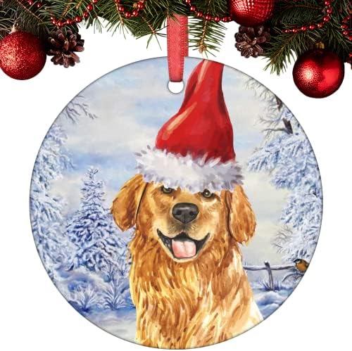 Godblessign קישוטים לחג המולד כלב רטריבר זהב לובש כובע סנטה קישוטי חג המולד קישוטים לחג המולד קישוטים