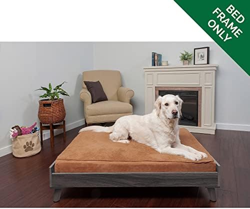 FURHAVEN XL סגנון מודרני של אמצע המאה מסגרת מיטת כלבים מוגבהת - שטיפה אפורה, ג'מבו