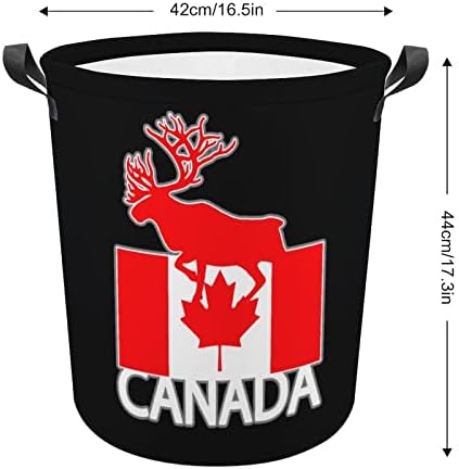 קנדה איילים דגל סלי כביסה עם ידיות עמיד למים מתקפל עגול בגדי סל אחסון ארגונית