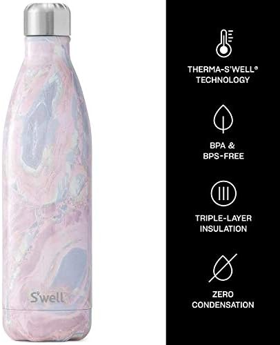 בקבוק מים נירוסטה של ​​S'well - 25 פלורידה - רוז גאוד - מכולות מבודדות ואקום משולשות שומר שומר על משקאות