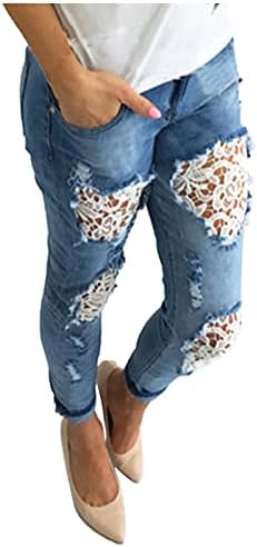 מכנסי ג'ינס רזים של נשים קרועות לנשים מכנסי ג'ינס במצוקה מכנסי ג'ינס וינטג 'מכנסיים קלאסיים רוכסן