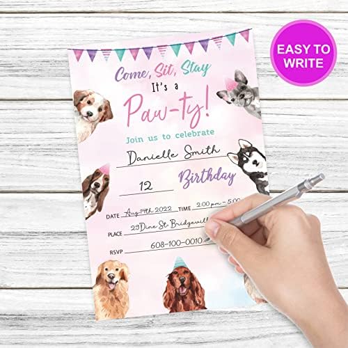 הזמנות ליום הולדת של Dyirbiiy Guppy, Let's Pawty Handyday Party מזמינה קישוטים, מסיבת יום הולדת לכלבים