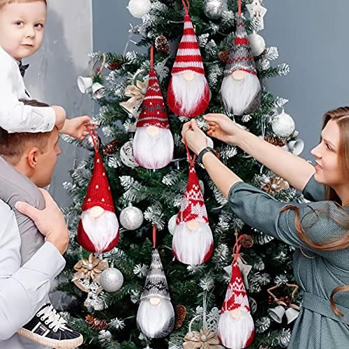 קישוטי חג המולד של טומטה שוודית-תליית קישוטי גמדים סקנדינביים לעץ, זר, אח-כובעים אדומים ואפורים, זקן