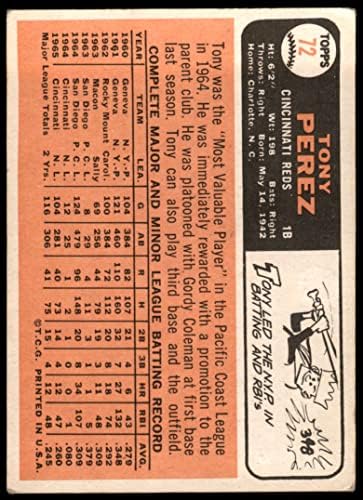 1966 Topps 72 Tony Perez Cincinnati Reds Dean's Cards 2 - אדומים טובים