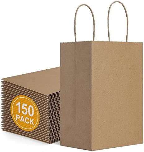 Bagdream 150 חבילה שקיות מתנה קטנות 5.25x3.75x8 אינץ 'שקיות מתנה לנייר קראפט עם ידיות סחורות קניות בכמויות
