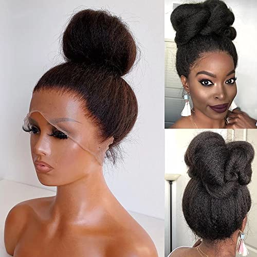 360 תחרה פרונטאלית פאה יקי קינקי ישר שיער טבעי פאה לנשים שחורות טבעי צבע ברזילאי רמי שיער שקוף תחרה