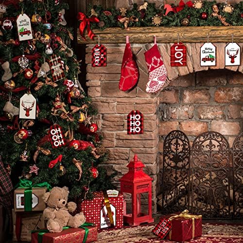 60 חתיכות חג המולד תוויות תג עץ עץ עץ באפלו משובץ עץ חג המולד קישוט