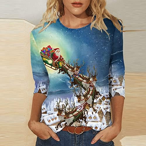חולצת טריקו של 3/4 שרוול לנשים מכוערות סנטה קלאוס מודפסות חובבי חג המולד חולצות שרוול ארוך טוניקה טוניקה