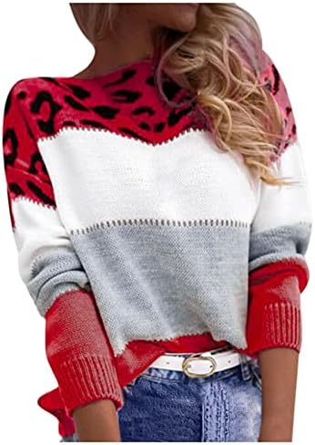 סוודרים בוץ לנשים נמר טרנדי מודפס צבע ניגודיות מזדמן סוודר שרוול ארוך סוודר חג המולד מכוער