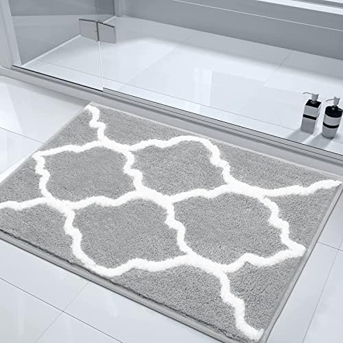 שטיח אמבטיה מיקרופייבר שטיחי אמבטיה החלקה אמבטיה סופגת מחצלות רצפת שטיח מכונת רחיץ גיאומטרי אפור 18איקס