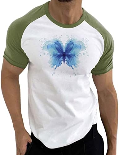 חולצות טריקו של שרוול קצר של XXBR, טלאי גוש גברים טלאים פרפר הדפס צוואר עגול צוואר צמרות טיס אימון מזדמן