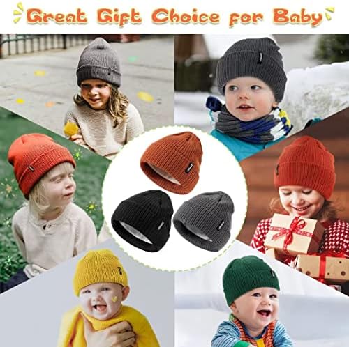 תינוק כפת כובע 3 חבילות פעוט בנות בנים, תינוק כובעי חורף חם סרוג תרמית עם צמר בטנה, ילדים חורף כובע