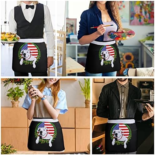 דגל אמריקאי אמריקאי אמריקאי 11.8 אינץ 'סינר מותניים שרת חצי סינרים עם 3 כיסים לקפה מסעדה ביתית