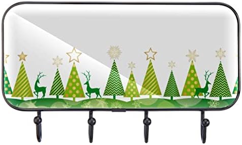 חג המולד חורף יער עץ עץ ירוק רקע עם איילים דפוס מעיל קיר קיר קיר, מתלה מעיל כניסה עם 4 חיבור לעיל מעיל