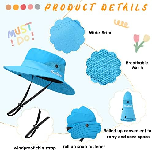 9 יחידות קיץ שמש כובע הגנה עבור 5-10 ילדים בנות קוקו חוף דלי כובע רחב ברים בנות דלי כובע עם קוקו חור