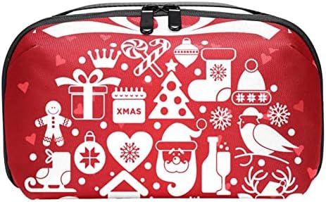 תיק נשיאה נסיעות פאוץ תיק כבל ארגונית כיס אבזר רוכסן ארנק, אדום חג המולד איש שלג זנגוויל