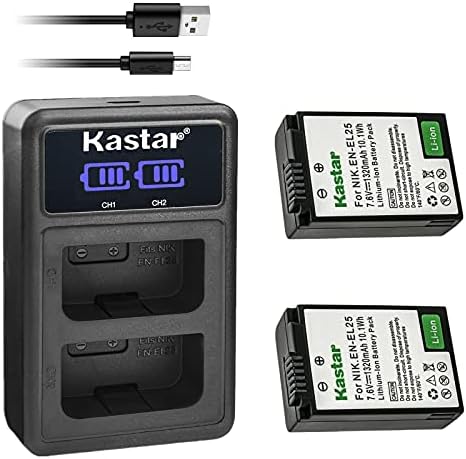 Kastar 2 Pack סוללה ומטען USB כפול LCD תואם ל- Nikon EN-EL25 ENEL25 EN-EL25A 4241 סוללה, מטען Nikon