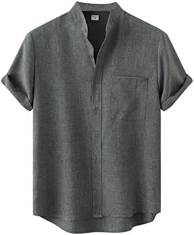 חולצות שרוול קצרות של HDDK Mens, 2022 עמדת קיץ צווארון כפתור למטה חולצה בצבע אחיד בצבע וינטג 'צמרות
