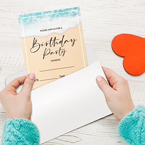 אוטאקר 4 איקס 6 כרטיסי הזמנה למסיבת יום הולדת עם מעטפות סט של 20, ציוד למסיבת יום הולדת לחוף טרופי לבנים,