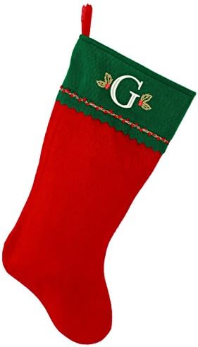 מונוגרמה אותי גרב חג המולד הראשוני רקום, ירוק ואדום, ראשוני G