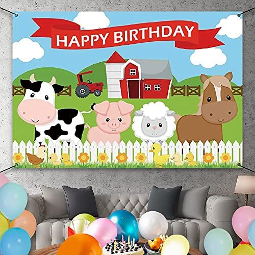 6 על 3.6 רגל קריקטורה חוות יום הולדת באנר לילדים אדמות חקלאיות בעלי חיים פרחים משאית אדום אסם מסיבת