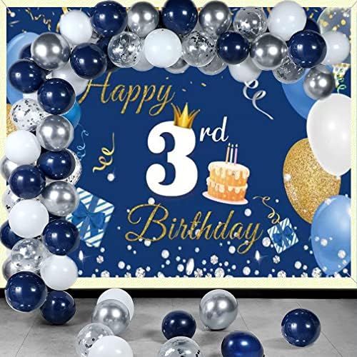 קישוטי יום הולדת 3 באנר רקע יום הולדת 3 שמח לבנים / בנות פוסטר שלט בד בן 3 שנים שמח, רקע צילום כחול