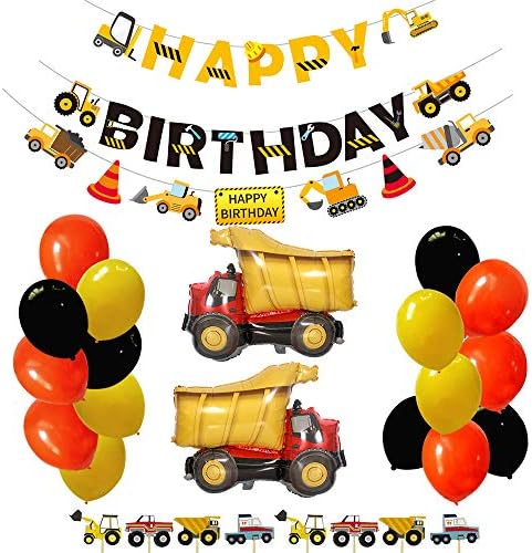ציוד למסיבות יום הולדת לבנות ערכת קישוט למסיבות יום הולדת למשאית, עם טופר עוגת ילדים, קלטת אזהרה, קישוט