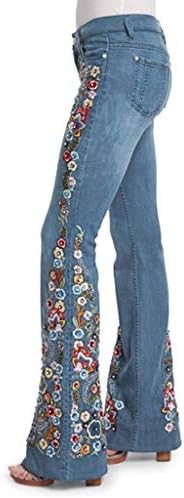 ג'ינס התלקחות מופרזים של נשים אמצע מותניים נמתחים רגל ישרה פעמון רופפת תחתון מכנסיים ג'ינס רגל רחבה