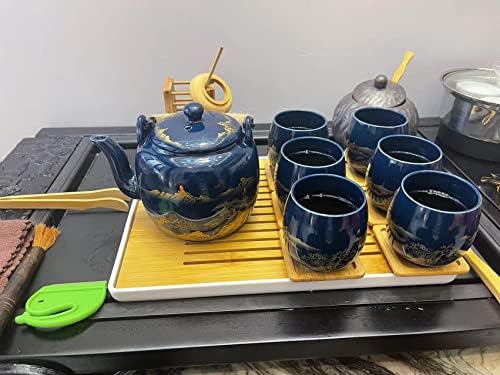 ערכת תה יפנית, תה מזוגג שחור בקופסת מתנה עם קומקום 1, מסננת תה, מגש תה 1 ו 6 כוסות תה. ערכת תה אידיאלית