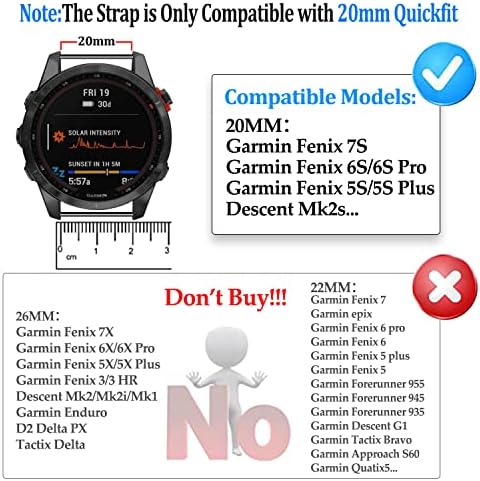 ZPJPPLX 20 ממ סיליקון רך QuickFit Watch פס תואם עם Garmin Fenix ​​7S/Fenix ​​6S Pro/6S, צמיד כף היד