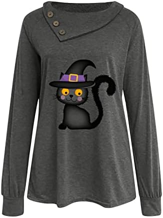 נרברג ליל כל הקדושים חולצות לנשים מקרית חולצות ארוך שרוול חולצת טי דלעת שחור חתול סוודרים רופף כפתור