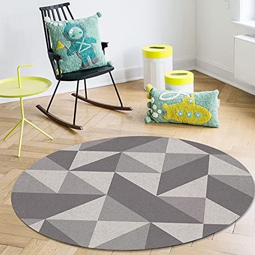 שטיח שטח עגול גדול לחדר שינה בסלון, שטיחים 5ft ללא החלקה לחדר ילדים, דפוס גיאומטריה בצבע בז 'אפור מחצלת