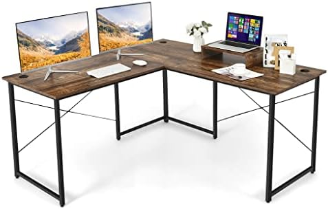 95 אינץ ' צורה הפיכה שולחן מחשב 2 אדם ארוך שולחן נשלף מעמד צג