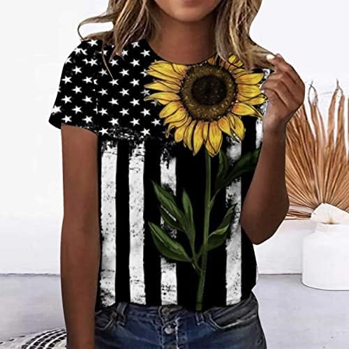 חולצה מודפסת של נשים יום עצמאות יום קיץ דגל אמריקה