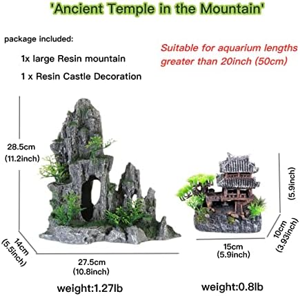 ערכת קישוטים לאקווריום גדול במיוחד - מקדש עתיק בהר, קישוטי אקווריום יפניים שרף קישוטי טירת אקווריום