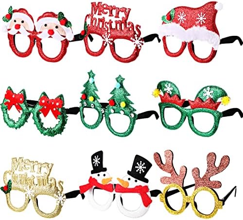 9 חבילה משקפי חג המולד מסגרות משקפי מסיבות נצנצים חידוש תחפושת חג המולד מתנה משקה משקפיים לילדים למבוגרים