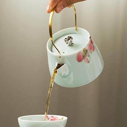 קומקום קומקום קרמיקה קרמיקה קרמיקה קומקום קטן בית תה פשוט סט תה פשוט צבוע ביד סלדון לוטוס פרח קרן סיר