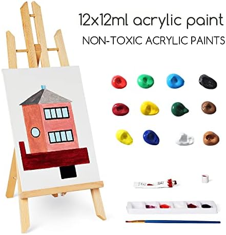 צבע סט לילדים, אספקת אמנות לילדים 9-12 כולל 12 צבעי אקריליק, שולחן למעלה כן ציור,3 מברשות צבע, 12 אקריליק