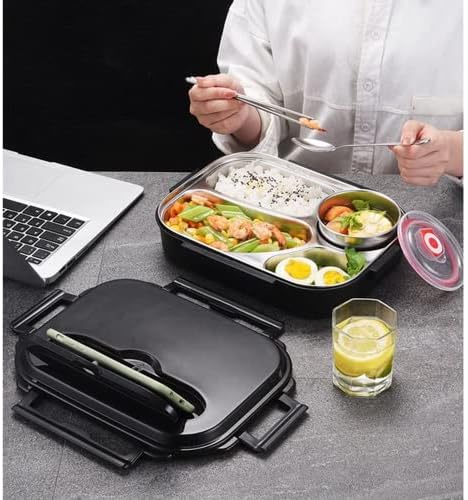 Hewnda 1 Pack Bento Box, מיכל קופסת ארוחת צהריים לילדים מבוגרים, עם 3 תאים, עם כלים, Safe Safe Shaper