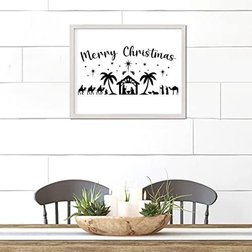 סגנון כפרי שלט עץ ממוסגר סצנת ילידת חג מולד שמח תלוי מסגרת לבנה לוחית עץ לשנה החדשה חג המולד חדר כביסה