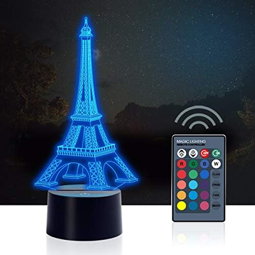 מגדל אייפל רומנטי בפריז צרפת 3 אשליה אופטית אור לילה, 7 צבעים משתנים, כפתור מגע חכם מופעל, עיצוב אמנות
