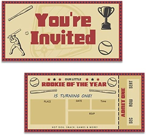 בייסבול הזמנות למסיבת יום הולדת ראשונה הזמנות למילוי סט של 20 עם מעטפות בייסבול כרטיס מסיבת יום הולדת