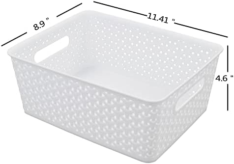 סל פלסטיק ארוג אידומיה, סלי אחסון מפלסטיק, לבן, 11.41 x 8.9 x 4.6 , חבילה של 4, f